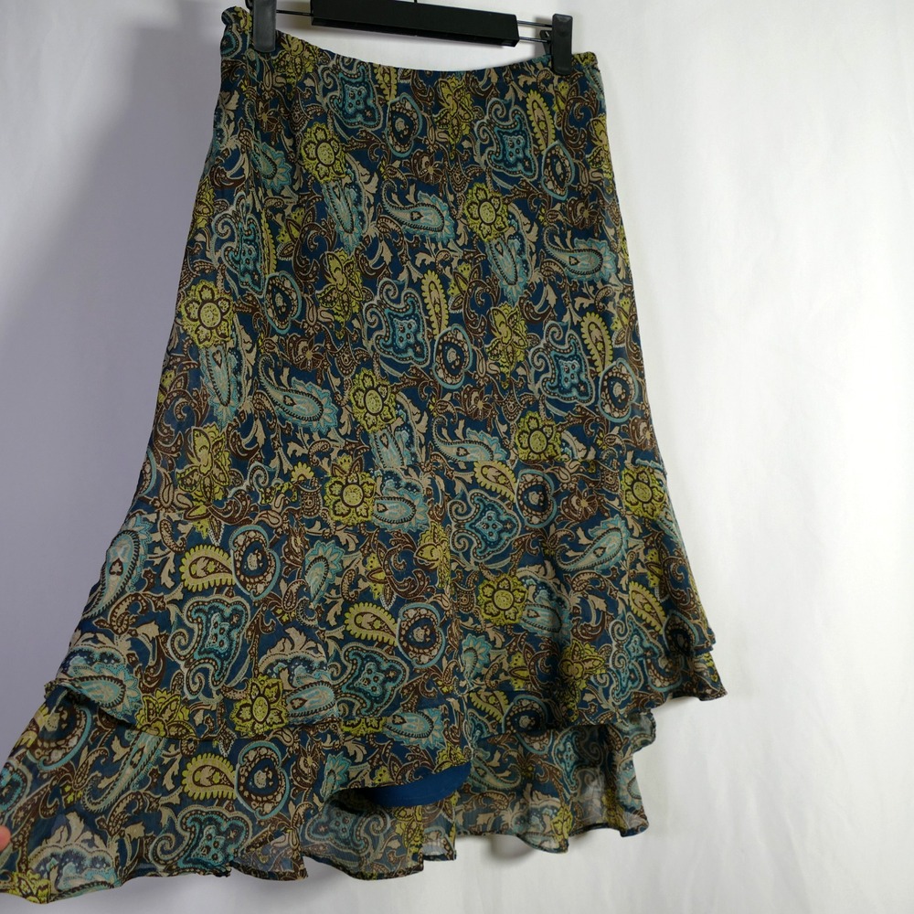 Womens Fairy Grunge Ruffle Layered Midi Skirt Size 10 Petite Paisley Whimsical